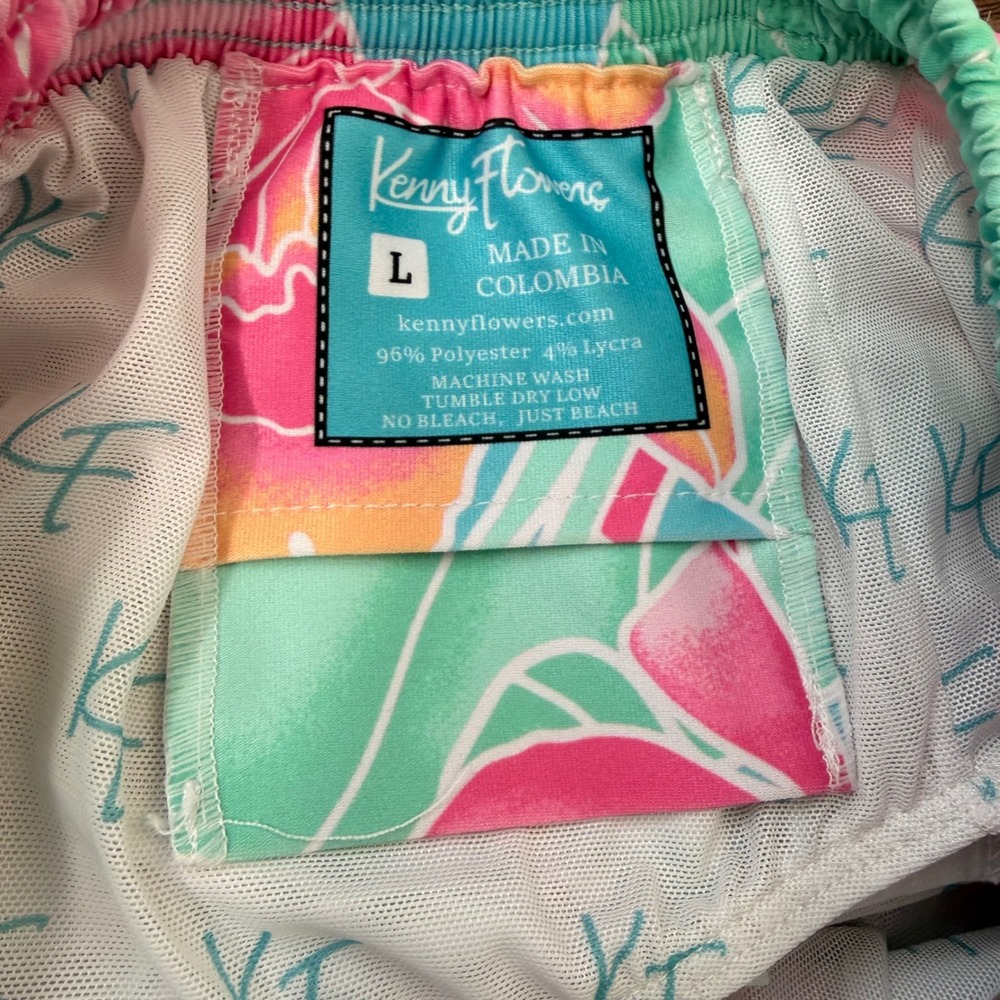 Kenny Flowers Tropical Print Swim Shorts (LG) Mesh Brief Vacation Pastel Floral - Picture 3 of 8